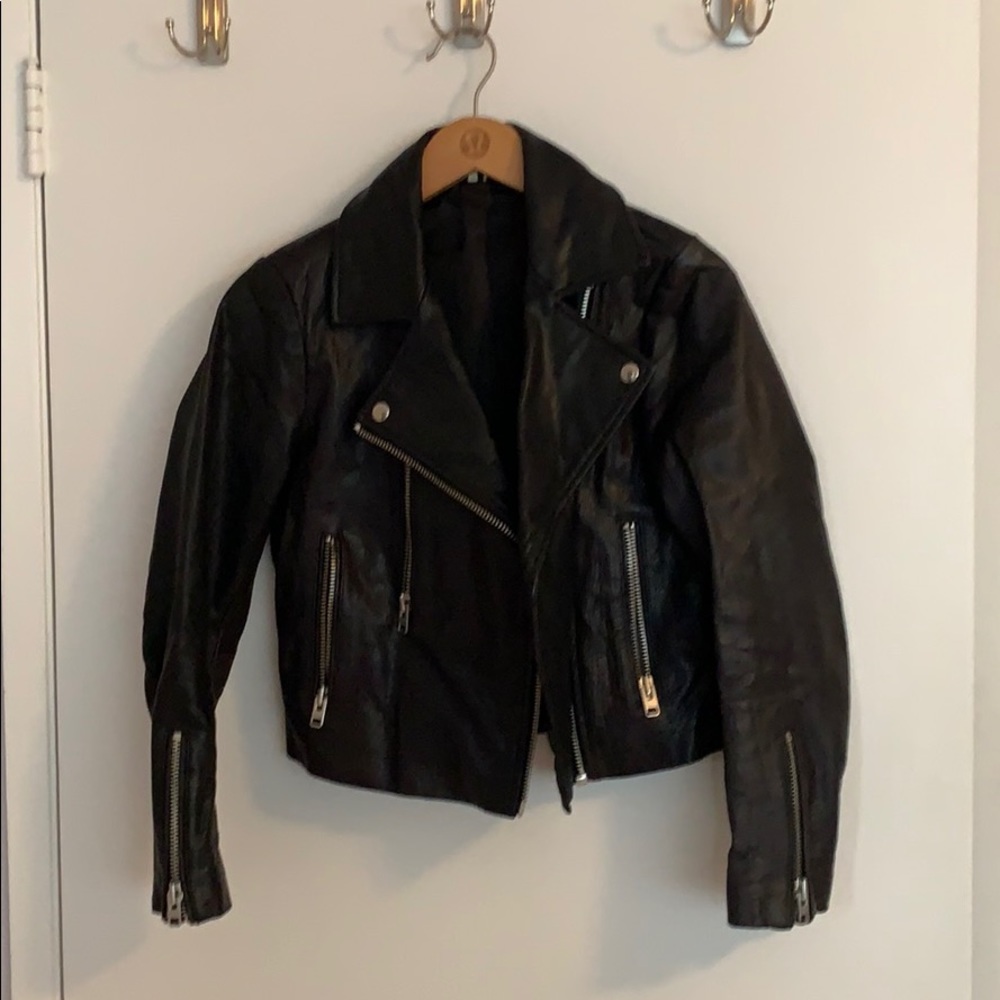 Top Shop Black Leather Cropped Jacket Size 4
